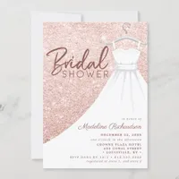 Rose Gold Glitter Wedding Dress Chic Bridal Shower Invitation