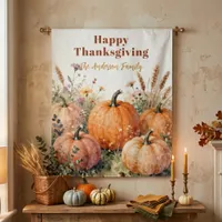 Rustic Watercolor Pumpkin Wildflower Thanksgiving Tapestry