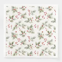 Classic Watercolor Style Holly and Berries Paper Dinner Napkins