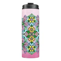 Pink Butterfly Mandala Whimsical Hand Drawn   Thermal Tumbler