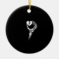 Skeleton Hand Holding Heart Simple Expression Ceramic Ornament