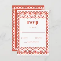 Mexican Fiesta Red Papel Picado Boho Wedding RSVP Card