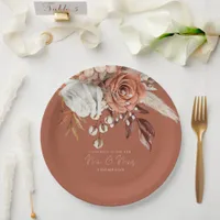 Terracotta Florals Congrats Mr Mrs Rust Wedding  Paper Plates