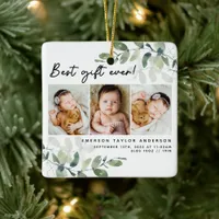 Best Gift Ever Eucalyptus Photo Birth Announcement Ceramic Ornament