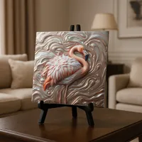Molten Gold Copper and Silver Graceful Flamingo Ceramic Tile