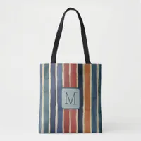 Vertical Stripes Teal Color Block Monogram Tote Bag