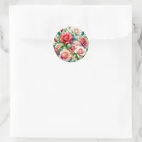 Whimsical Rose Pattern Classic Round Sticker