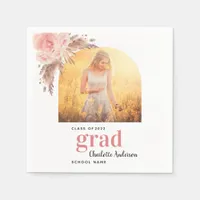 Graduation pampas grass photo blush arch napkins