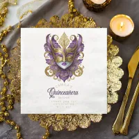 Masquerade Mask Motif Purple Gold White ID1031 Paper Dinner Napkins