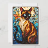 Stained Glass Style Charming Cat with Blue Eyes Card