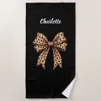 Black leopard bow name beach towel