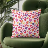 Colorful Watercolor Hearts Mother's Day Throw Pillow