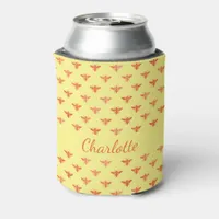 Bees yellow rose gold monogram name script can cooler