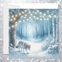 Christmas Wolf in Magical Enchanted Winter Forest Holiday Card