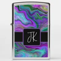 Purple, Green and Blue Fluid Art Abstract    Zippo Lighter