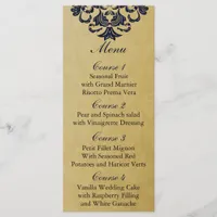 Elegant Filigree Navy Gold Wedding Menu