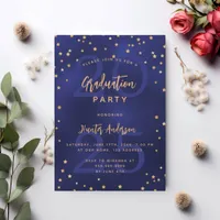 Graduation party navy blue year gold stars luxury invitation