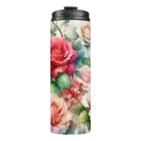 Whimsical Rose Pattern Thermal Tumbler