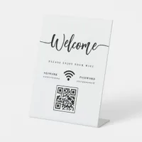 Elegant Welcome Script WIFI QR Code Pedestal Sign