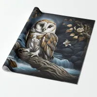 Wrapping Paper Flat Sheet Set of 3 Owl on Branch