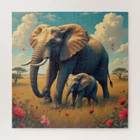 A Sweet Sentimental Mama and Baby Elephant Jigsaw Puzzle