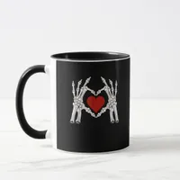 Skeleton Hands Form A Heart With Red Heart Bright  Mug