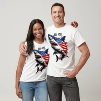 Shark American Flag 4th of July T-Shirt