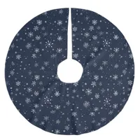 White Snowflakes on a Dark Blue Background Brushed Polyester Tree Skirt