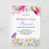 Pretty Watercolor Floral White Mother's Day Brunch Invitation