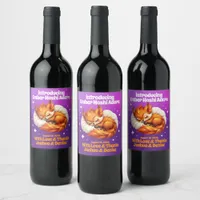 Cute Fox Cub Asleep in Starry Sky Baby Shower Wine Label