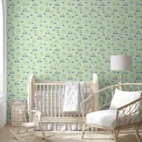 Cute Rainbows & Clouds Pale Green Baby Nursery Wallpaper