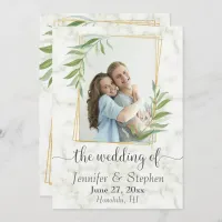 Marble Greenery Gold Geometric Photo Wedding Invitation