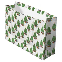 Star-topped Christmas Trees and Gifts Pattern Large Gift Bag
