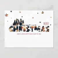 Winter Forest Christmas & New Year Fireworks Stars Holiday Postcard