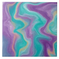 Purple, Blue and Teal Fluid Art Ceramic Tile