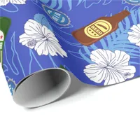 Bachelor Party Beer Bottle Tropical Flower Wedding Wrapping Paper