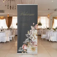 Floral Drama Wedding Welcome Charcoal ID1022 Retractable Banner