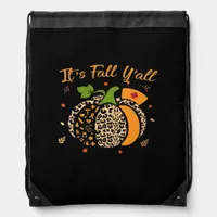 It’s Fall Y’all Pumpkin Leopard Nurse Halloween  Drawstring Bag