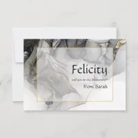 Elegant Black and Gold Alcohol Ink Bridesmaid Invitation