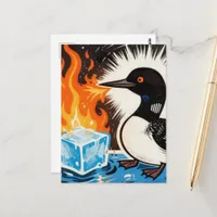 Angry fire breathing Loon melting ice block  Postcard