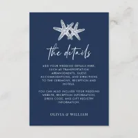 Navy Blue Starfish Beach Wedding Details Enclosure Card