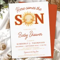 Here Comes The Son Sunshine Boho Boy Baby Shower Invitation