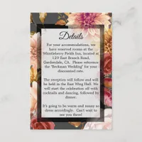 Black Floral Pink and Orange Wedding Details Enclosure Card
