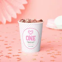 Cute Pink Bow Coquette 1st Birthday  Paper Cups