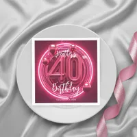 Glamorous Pink Magenta Neon Glow 40th Birthday Napkins