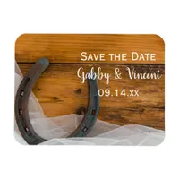 Horseshoe and Veil Country Wedding Save the Date Magnet