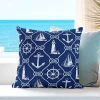 Nautical Navy Blue and White Throw Pillow