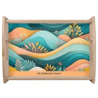 Groovy Retro Landscape Stylish Personalized Serving Tray