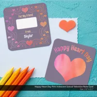 Happy Heart Day Pink Iridescent School Valentine Note Card