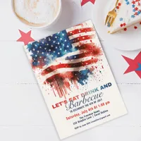 Patriotic American Flag 4th of July BBQ Party Invitation